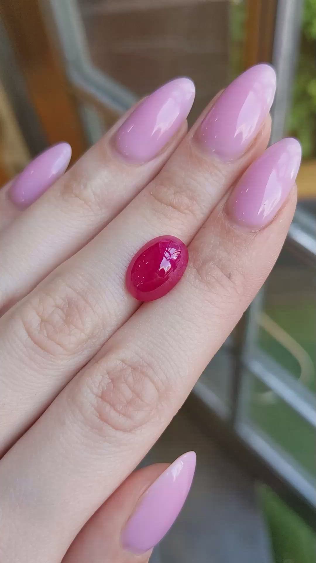 7.21 Ct. Pinkish Red Cabochon Ruby from Burma (Myanmar) Size Video