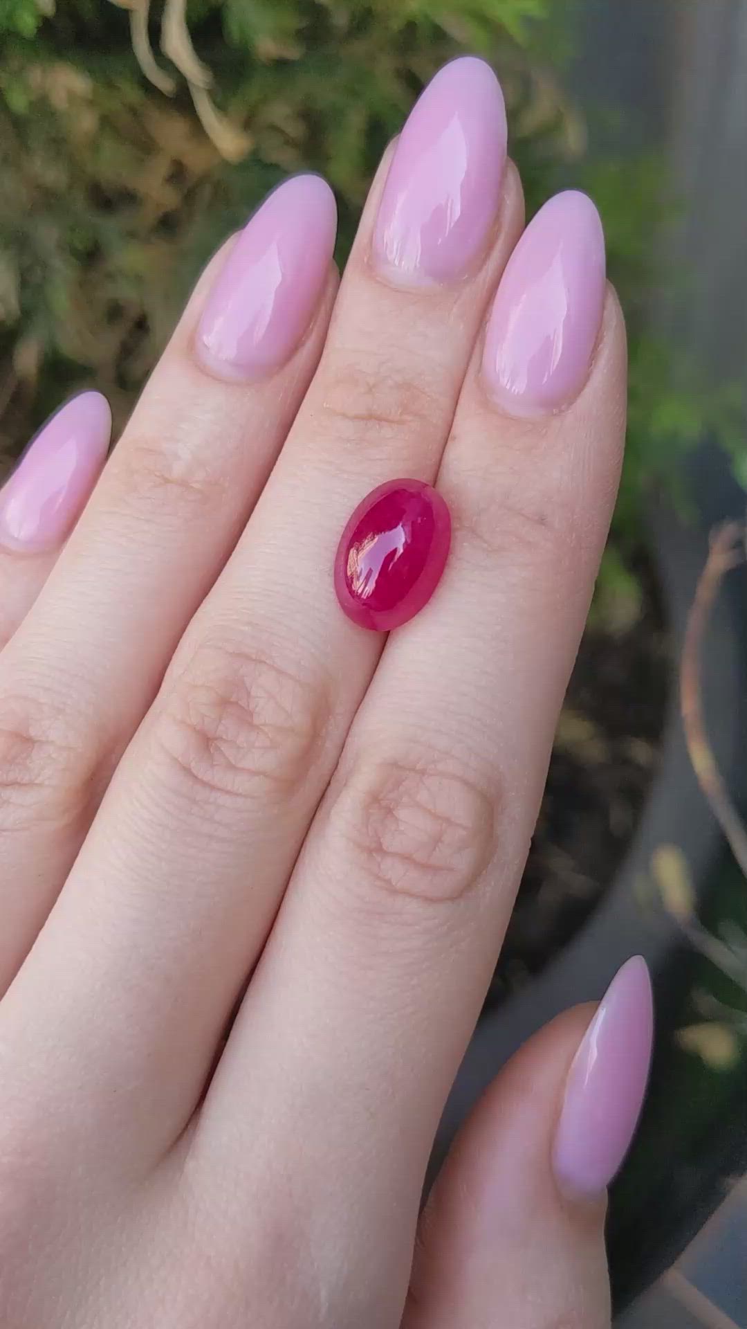 7.21 Ct. Pinkish Red Cabochon Ruby from Burma (Myanmar) Size Video