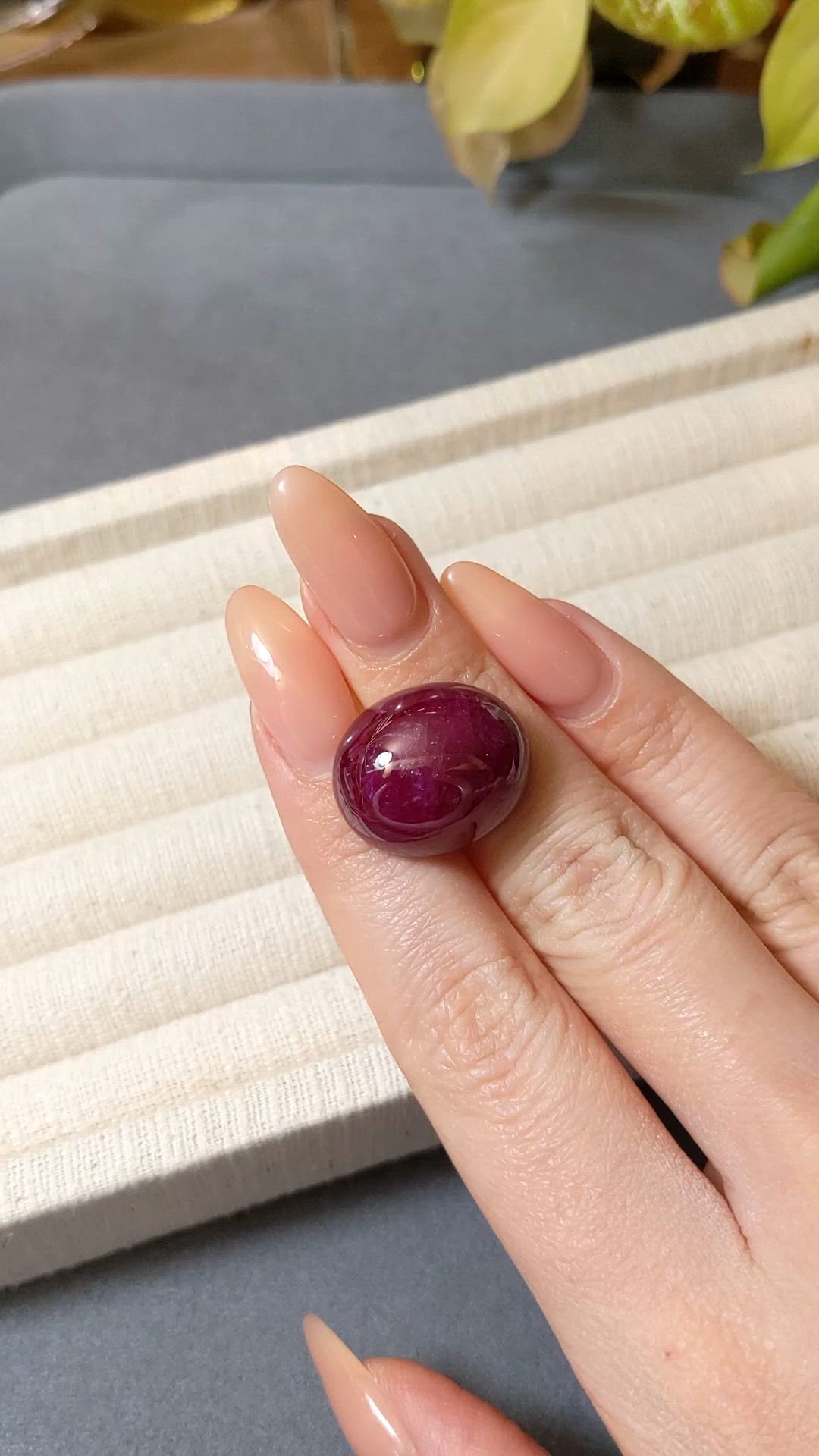 43.52 Ct. Purplish Red Cabochon Ruby from Mozambique Size Video