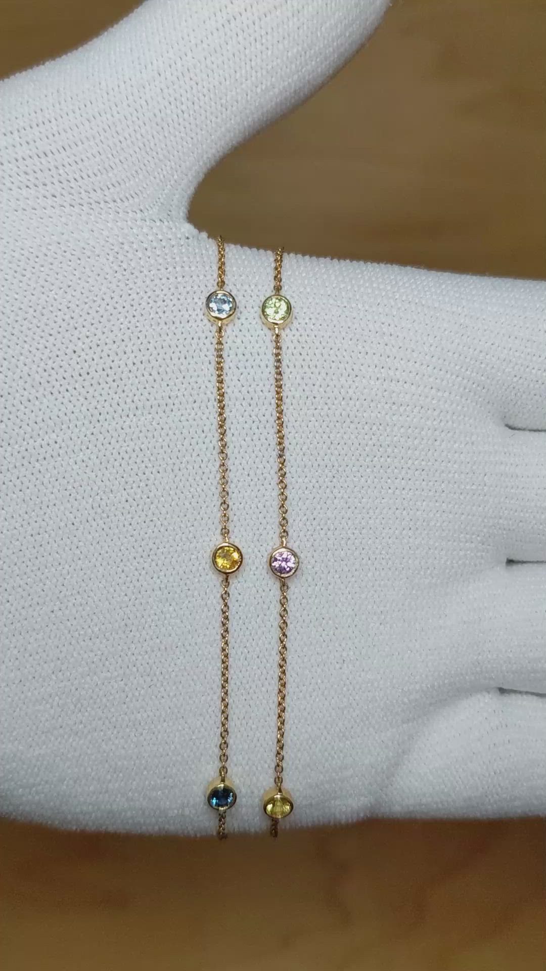 0.07 Ct. Blue Aquamarine, Yellow Citrine, Emerald, Ruby, Mixed Sapphire and Green Peridot Bezel Necklace, 14K Yellow Gold Size Video