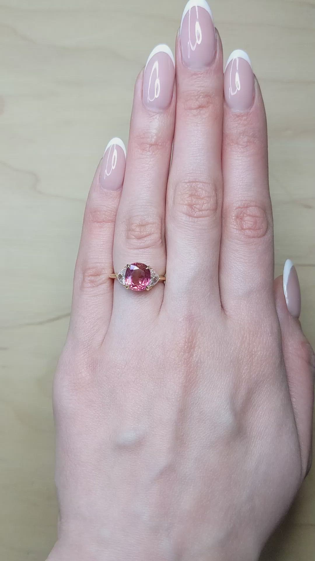 3.13 Ct. Purplish Red Ruby and Natural Diamond Three Stone Ring, 14K Yellow Gold Size Video