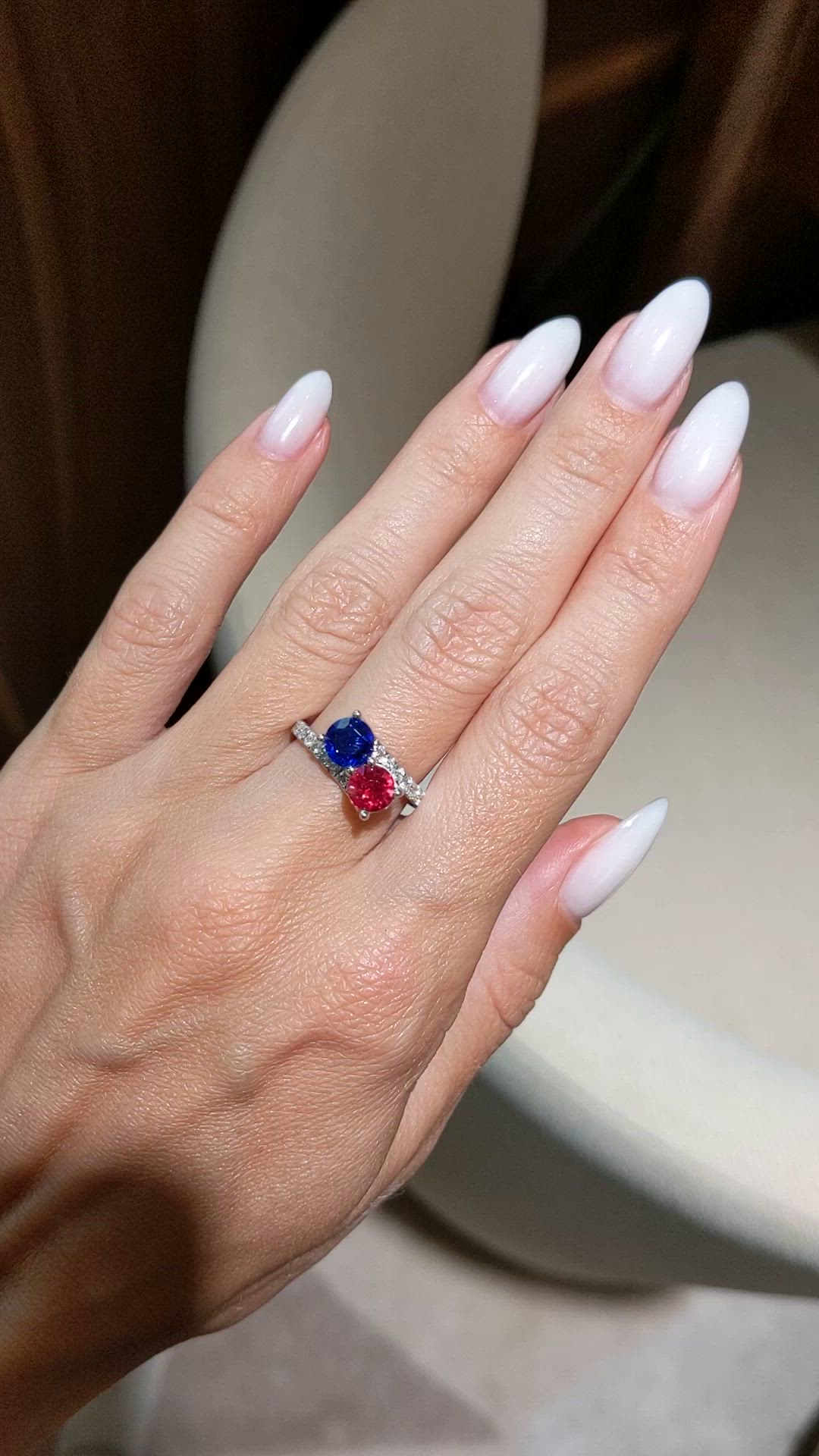 2.31 Ct.Tw.Total Carat Weight Ruby, Blue Sapphire and Natural Diamond Pave Ring, 14K White Gold Size Video