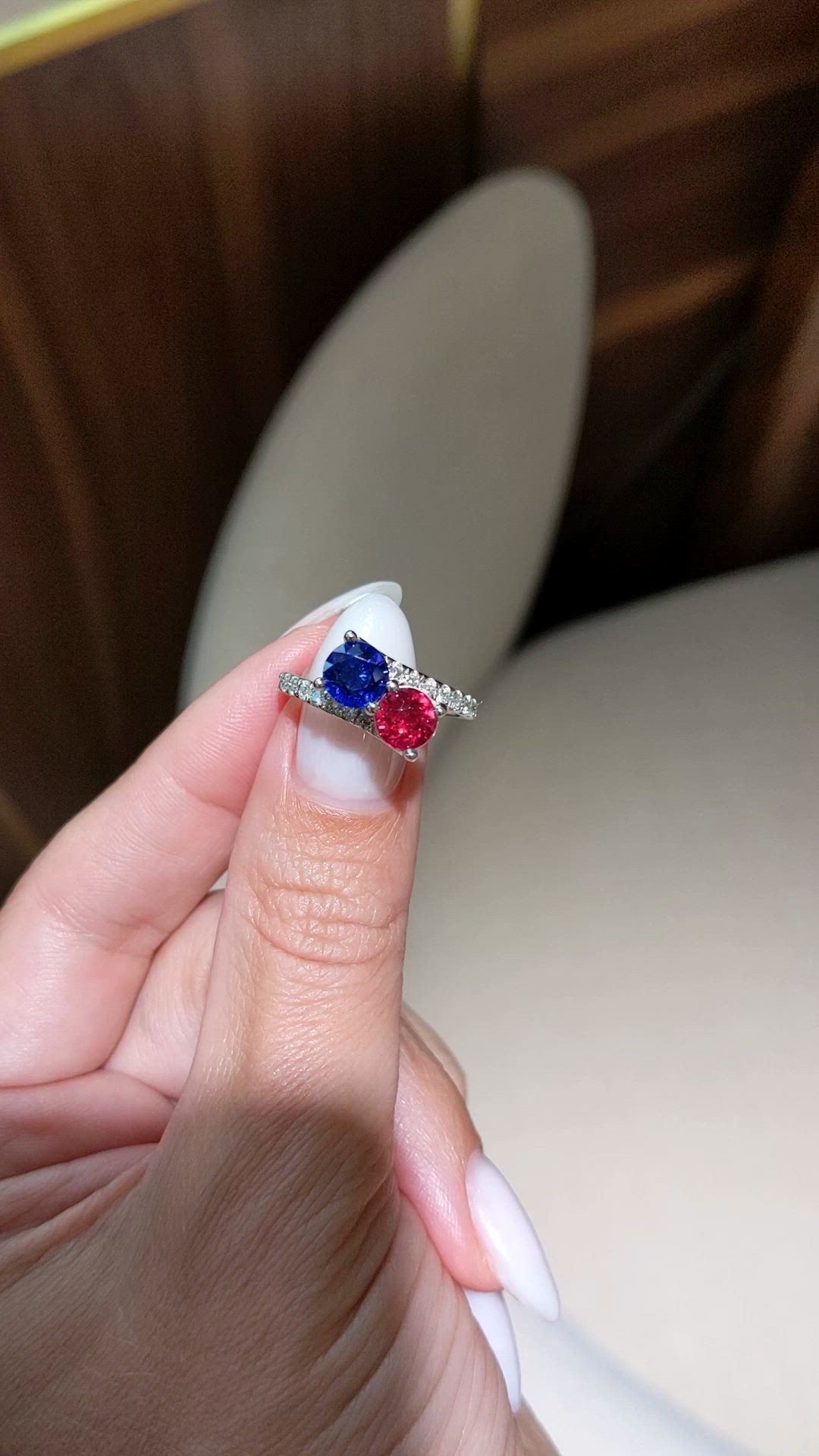 2.31 Ct.Tw.Total Carat Weight Ruby, Blue Sapphire and Natural Diamond Pave Ring, 14K White Gold Size Video
